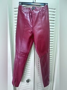 Zara Faux Leather High-Waist Pants in Burgundy